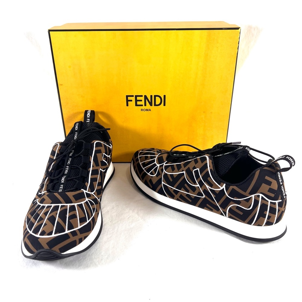 $850 FENDI Sneaker Rete Mix Patch Lycra FF Nero Tabacco Woman Sneakers 40 10US